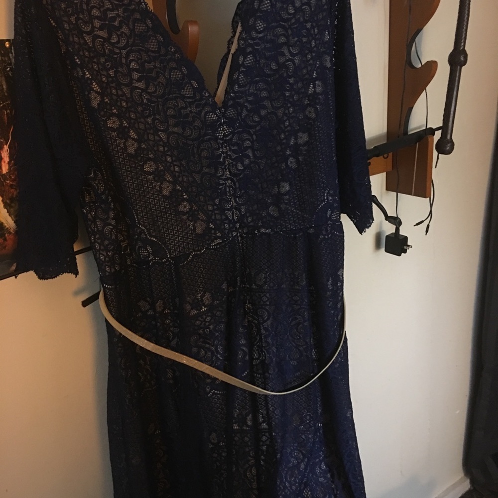 Luxology Navy Lace belted special occasion dress.